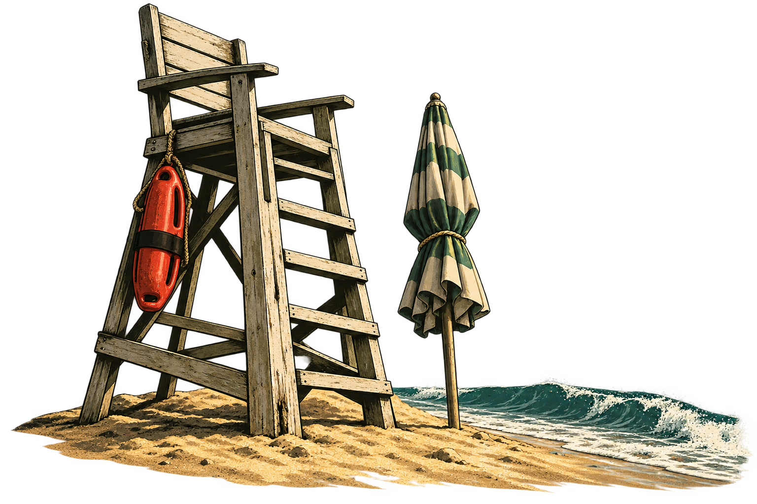 Illustrazione di una postazione di salvataggio sulla spiaggia